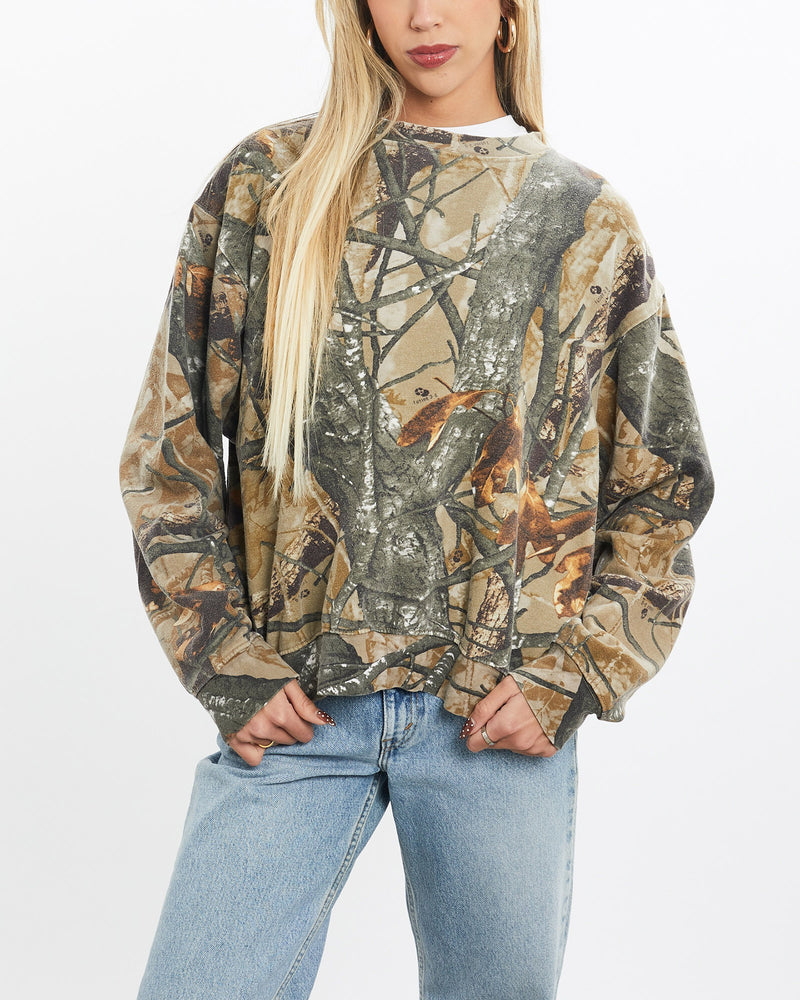 Vintage, Realtree, Camo, Sweatshirt, The Real Deal, size extra small, colour Green, newtown, sydney, australia, thrift store, opshop, preloved, secondhand, sustainable, retro, antique, 70s, 80s, 90s, 2000s, 00s, fashion, clothing, streetwear, trendy, garment, style, boutique, store, shop, archive, sale, cheap, best, top, Sweats and hoodies