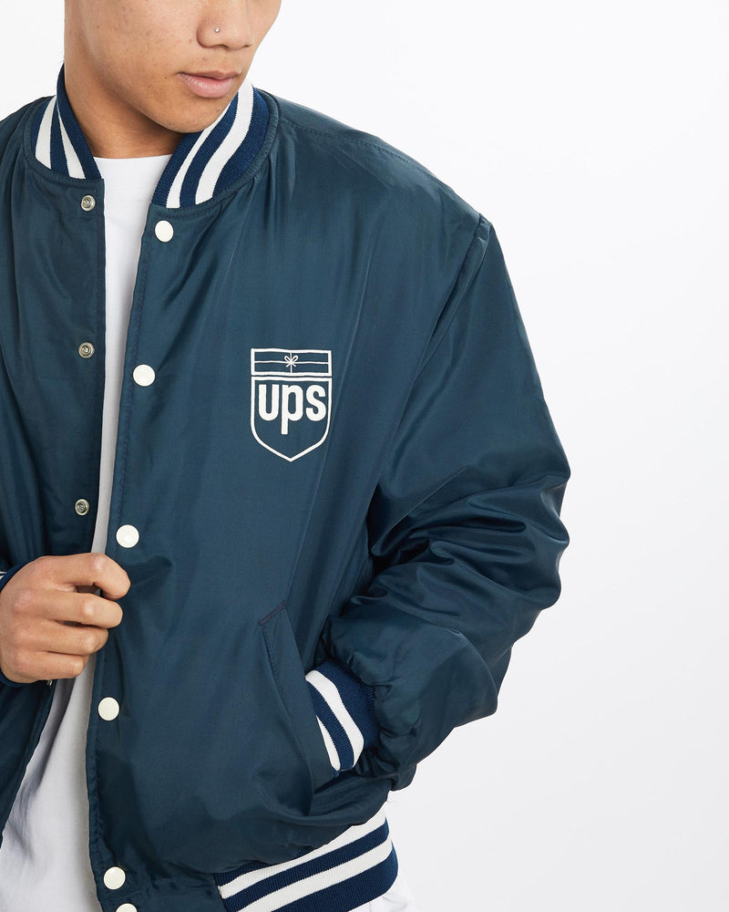 Vintage, UPS, Bomber, Jacket, The Real Deal, size large, colour Navy, newtown, sydney, australia, thrift store, opshop, preloved, secondhand, sustainable, retro, antique, 70s, 80s, 90s, 2000s, 00s, fashion, clothing, streetwear, trendy, garment, style, boutique, store, shop, archive, sale, cheap, best, top, Jackets