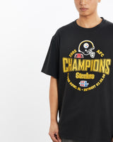 Vintage, NFL, Pittsburgh, Steelers, Super, Bowl, Tee, The Real Deal, size large, colour Black, newtown, sydney, australia, thrift store, opshop, preloved, secondhand, sustainable, retro, antique, 70s, 80s, 90s, 2000s, 00s, fashion, clothing, streetwear, trendy, garment, style, boutique, store, shop, archive, sale, cheap, best, top, T-Shirts