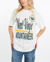 Vintage, 90s, NCAA, West, Virginia, Mountaineers, Tee, The Real Deal, size medium, colour White, newtown, sydney, australia, thrift store, opshop, preloved, secondhand, sustainable, retro, antique, 70s, 80s, 90s, 2000s, 00s, fashion, clothing, streetwear, trendy, garment, style, boutique, store, shop, archive, sale, cheap, best, top, T-Shirts