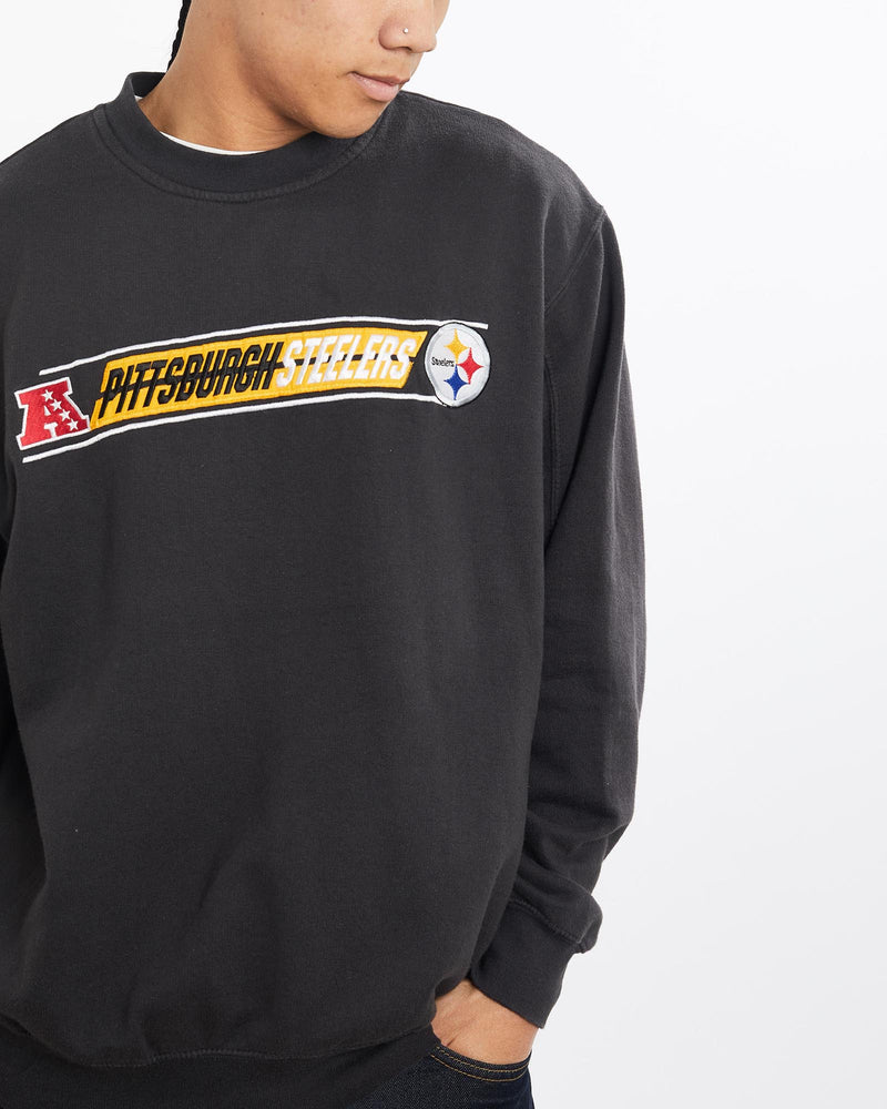 Vintage, NFL, Pittsburgh, Steelers, Sweatshirt, The Real Deal, size large, colour Black, newtown, sydney, australia, thrift store, opshop, preloved, secondhand, sustainable, retro, antique, 70s, 80s, 90s, 2000s, 00s, fashion, clothing, streetwear, trendy, garment, style, boutique, store, shop, archive, sale, cheap, best, top, Sweats and hoodies