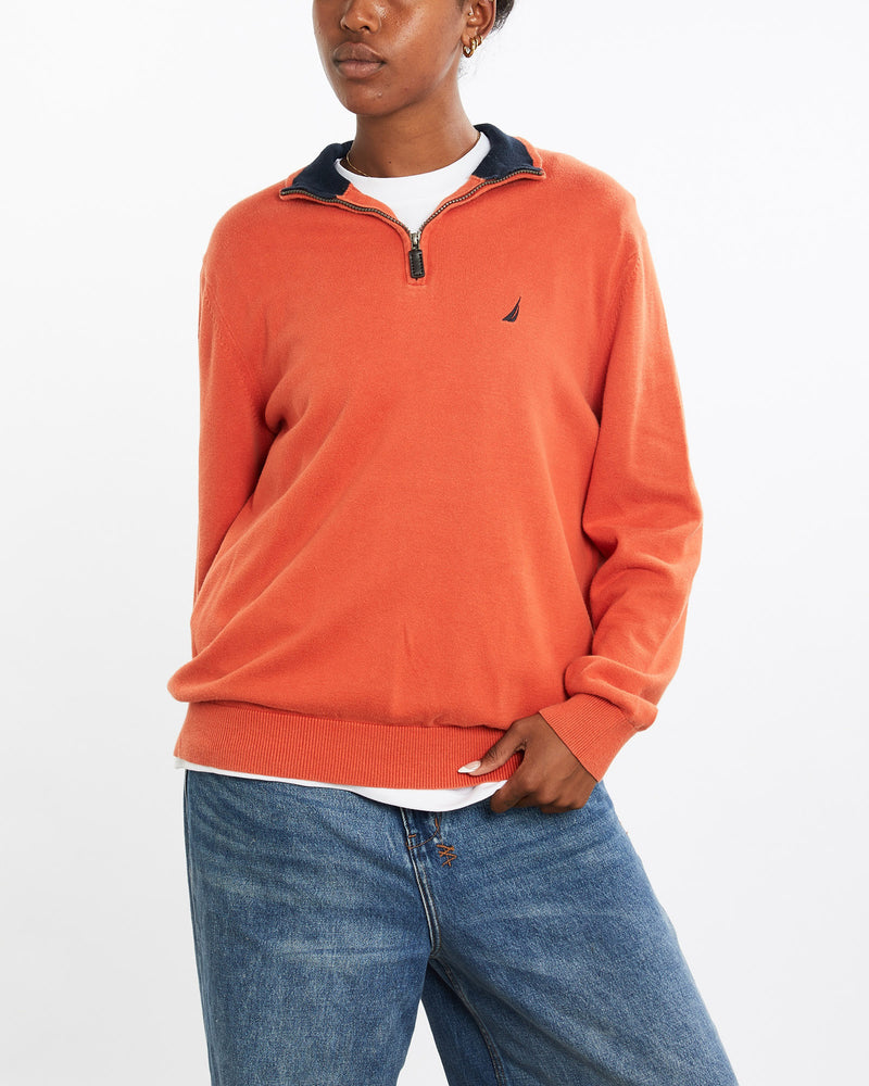 Vintage, Nautica, Quarter, Zip, Sweater, The Real Deal, size medium, colour Orange, newtown, sydney, australia, thrift store, opshop, preloved, secondhand, sustainable, retro, antique, 70s, 80s, 90s, 2000s, 00s, fashion, clothing, streetwear, trendy, garment, style, boutique, store, shop, archive, sale, cheap, best, top, Sweats and hoodies