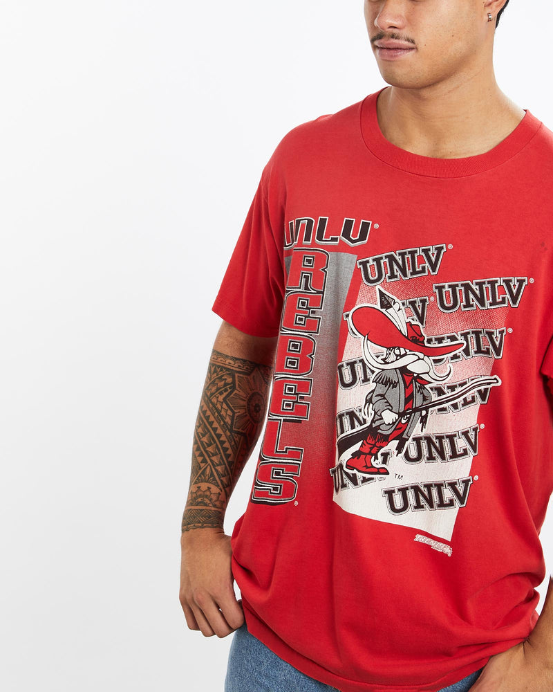 Vintage, 90s, NCAA, UNLV, Runnin, Rebels, Tee, The Real Deal, size extra large, colour Red, newtown, sydney, australia, thrift store, opshop, preloved, secondhand, sustainable, retro, antique, 70s, 80s, 90s, 2000s, 00s, fashion, clothing, streetwear, trendy, garment, style, boutique, store, shop, archive, sale, cheap, best, top, T-Shirts