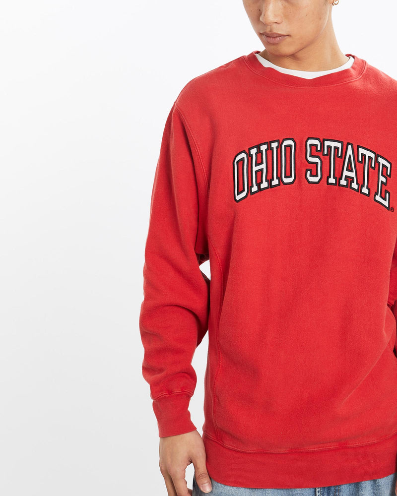 Vintage, 90s, NCAA, Ohio, State, Sweatshirt, The Real Deal, size large, colour Red, newtown, sydney, australia, thrift store, opshop, preloved, secondhand, sustainable, retro, antique, 70s, 80s, 90s, 2000s, 00s, fashion, clothing, streetwear, trendy, garment, style, boutique, store, shop, archive, sale, cheap, best, top, Sweats and hoodies