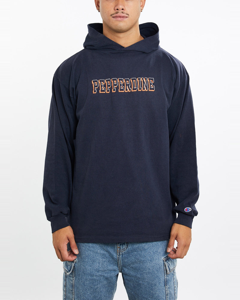 Vintage, 90s, Champion, Pepperdine, University, Lightweight, Hooded, Sweatshirt, The Real Deal, size large, colour Blue, newtown, sydney, australia, thrift store, opshop, preloved, secondhand, sustainable, retro, antique, 70s, 80s, 90s, 2000s, 00s, fashion, clothing, streetwear, trendy, garment, style, boutique, store, shop, archive, sale, cheap, best, top, Sweats and hoodies