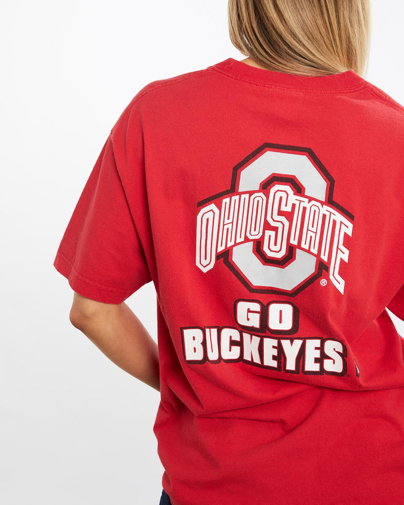 Vintage, 90s, NCAA, Ohio, State, Buckeyes, Tee, The Real Deal, size medium, colour Red, newtown, sydney, australia, thrift store, opshop, preloved, secondhand, sustainable, retro, antique, 70s, 80s, 90s, 2000s, 00s, fashion, clothing, streetwear, trendy, garment, style, boutique, store, shop, archive, sale, cheap, best, top, T-Shirts