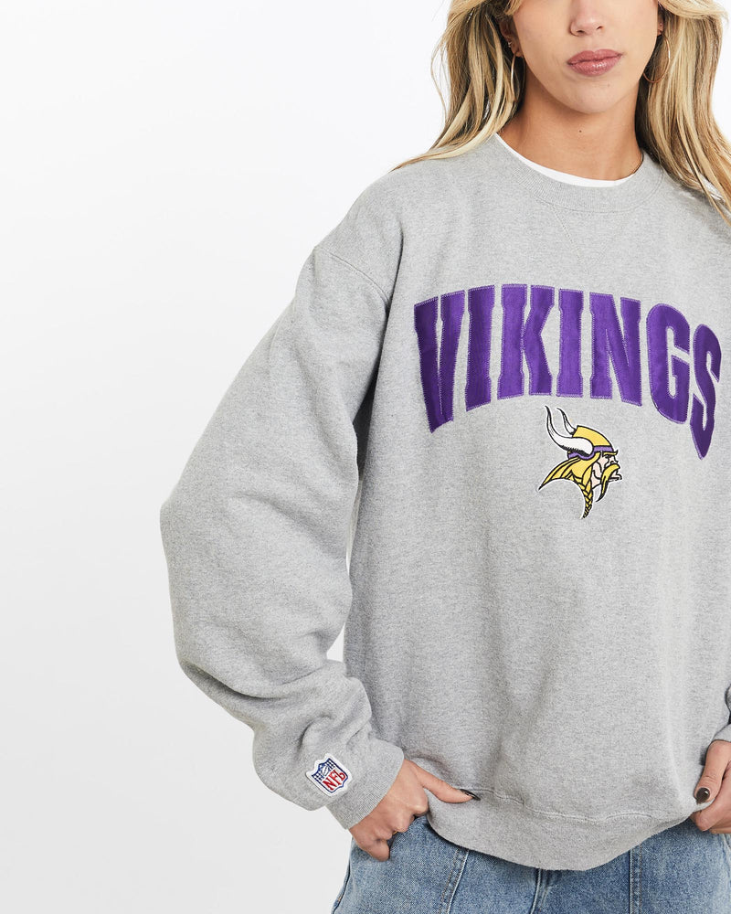 Vintage, Champion, NFL, Minnesota, Vikings, Sweatshirt, The Real Deal, size small, colour Grey, newtown, sydney, australia, thrift store, opshop, preloved, secondhand, sustainable, retro, antique, 70s, 80s, 90s, 2000s, 00s, fashion, clothing, streetwear, trendy, garment, style, boutique, store, shop, archive, sale, cheap, best, top, Sweats and hoodies