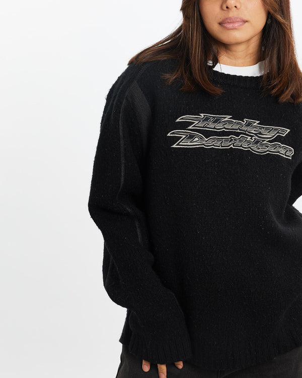 Vintage, Harley, Davidson, Knitted, Sweater, The Real Deal, size small, colour Navy, newtown, sydney, australia, thrift store, opshop, preloved, secondhand, sustainable, retro, antique, 70s, 80s, 90s, 2000s, 00s, fashion, clothing, streetwear, trendy, garment, style, boutique, store, shop, archive, sale, cheap, best, top, Sweats and hoodies