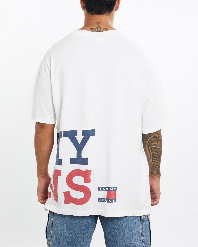 Vintage, 90s, Tommy, Hilfiger, Jeans, Tee, The Real Deal, size extra large, colour White, newtown, sydney, australia, thrift store, opshop, preloved, secondhand, sustainable, retro, antique, 70s, 80s, 90s, 2000s, 00s, fashion, clothing, streetwear, trendy, garment, style, boutique, store, shop, archive, sale, cheap, best, top, T-Shirts