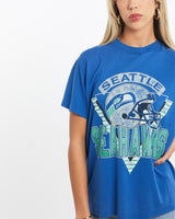 Vintage, 80s, NFL, Seattle, Seahawks, Tee, The Real Deal, size extra small, colour Blue, newtown, sydney, australia, thrift store, opshop, preloved, secondhand, sustainable, retro, antique, 70s, 80s, 90s, 2000s, 00s, fashion, clothing, streetwear, trendy, garment, style, boutique, store, shop, archive, sale, cheap, best, top, T-Shirts