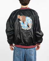 Vintage, 1989, Eagle, Wildlife, Satin, Bomber, Jacket, The Real Deal, size extra large, colour Black, newtown, sydney, australia, thrift store, opshop, preloved, secondhand, sustainable, retro, antique, 70s, 80s, 90s, 2000s, 00s, fashion, clothing, streetwear, trendy, garment, style, boutique, store, shop, archive, sale, cheap, best, top, Jackets