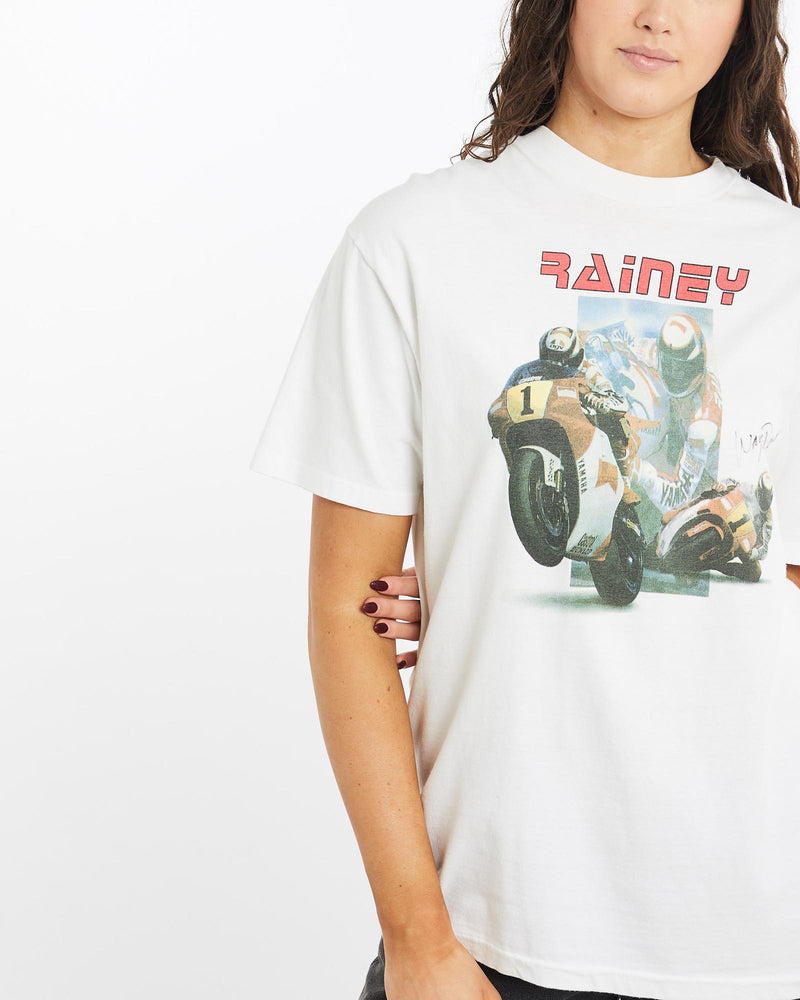 Vintage, 1993, Wayne, Rainey, MotoGT, Racing, Tee, The Real Deal, size medium, colour White, newtown, sydney, australia, thrift store, opshop, preloved, secondhand, sustainable, retro, antique, 70s, 80s, 90s, 2000s, 00s, fashion, clothing, streetwear, trendy, garment, style, boutique, store, shop, archive, sale, cheap, best, top, T-Shirts
