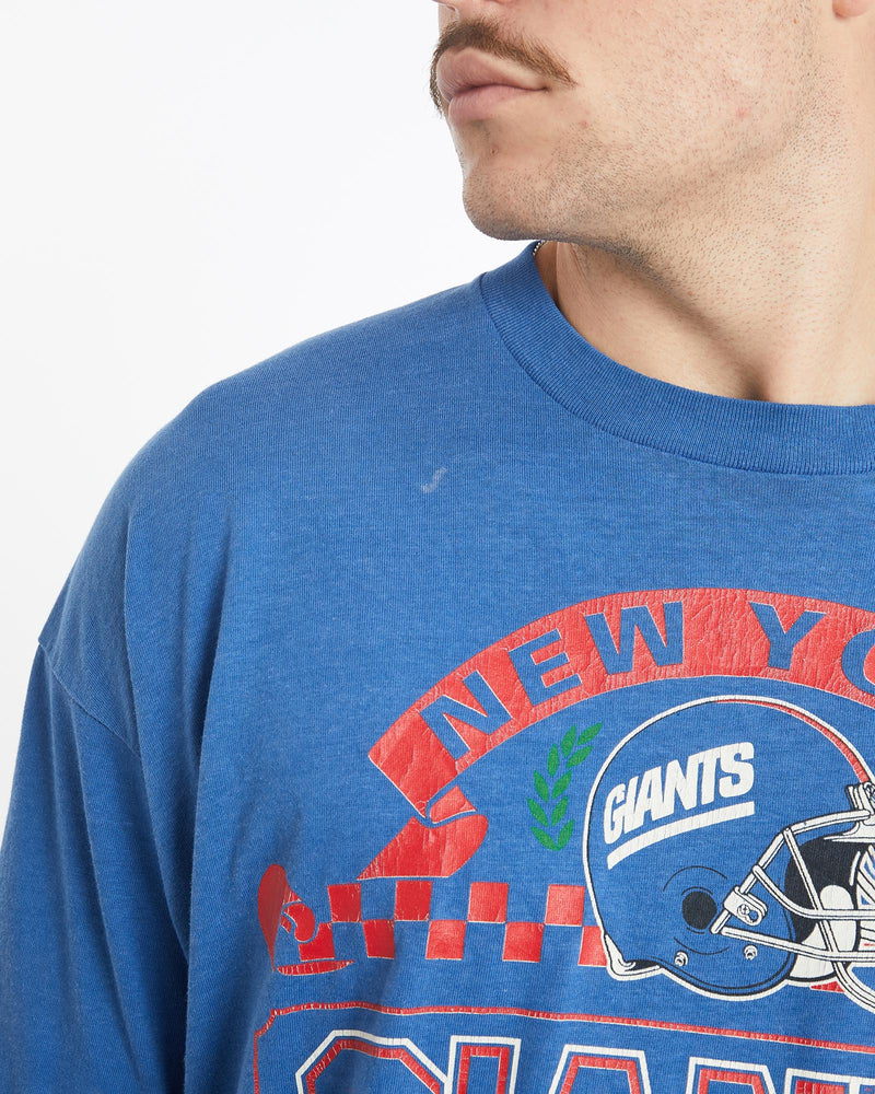 Vintage, 80s, NFL, New, York, Giants, Tee, The Real Deal, size extra large, colour Blue, newtown, sydney, australia, thrift store, opshop, preloved, secondhand, sustainable, retro, antique, 70s, 80s, 90s, 2000s, 00s, fashion, clothing, streetwear, trendy, garment, style, boutique, store, shop, archive, sale, cheap, best, top, T-Shirts