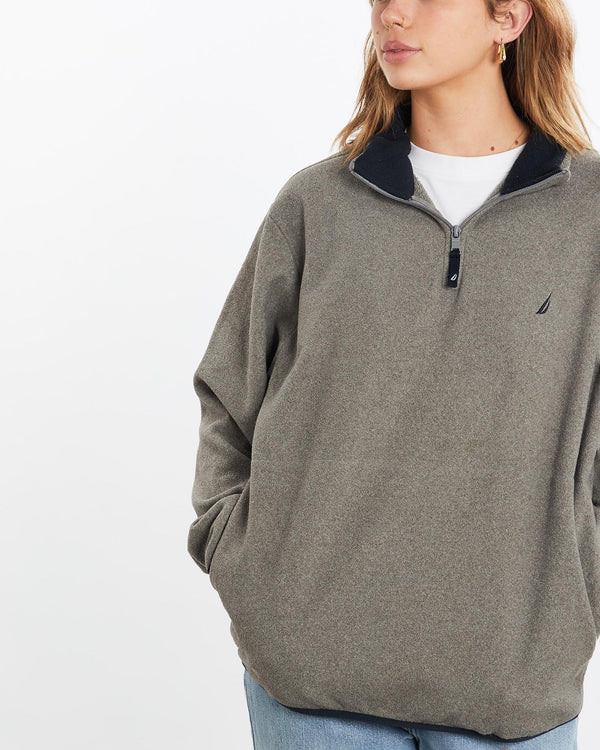 Vintage, Nautica, Quarter, Zip, Fleece, Sweatshirt, The Real Deal, size medium, colour Grey, newtown, sydney, australia, thrift store, opshop, preloved, secondhand, sustainable, retro, antique, 70s, 80s, 90s, 2000s, 00s, fashion, clothing, streetwear, trendy, garment, style, boutique, store, shop, archive, sale, cheap, best, top, Sweats and hoodies
