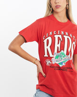 Vintage, 1990, MLB, Cincinnati, Reds, World, Series, Tee, The Real Deal, size extra small, colour Red, newtown, sydney, australia, thrift store, opshop, preloved, secondhand, sustainable, retro, antique, 70s, 80s, 90s, 2000s, 00s, fashion, clothing, streetwear, trendy, garment, style, boutique, store, shop, archive, sale, cheap, best, top, T-Shirts