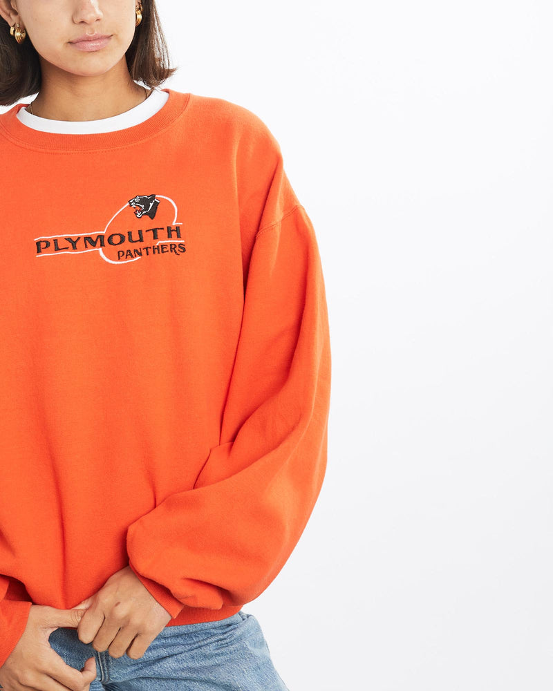 Vintage, NCAA, Plymouth, Panthers, Sweatshirt, The Real Deal, size small, colour Orange, newtown, sydney, australia, thrift store, opshop, preloved, secondhand, sustainable, retro, antique, 70s, 80s, 90s, 2000s, 00s, fashion, clothing, streetwear, trendy, garment, style, boutique, store, shop, archive, sale, cheap, best, top, Sweats and hoodies