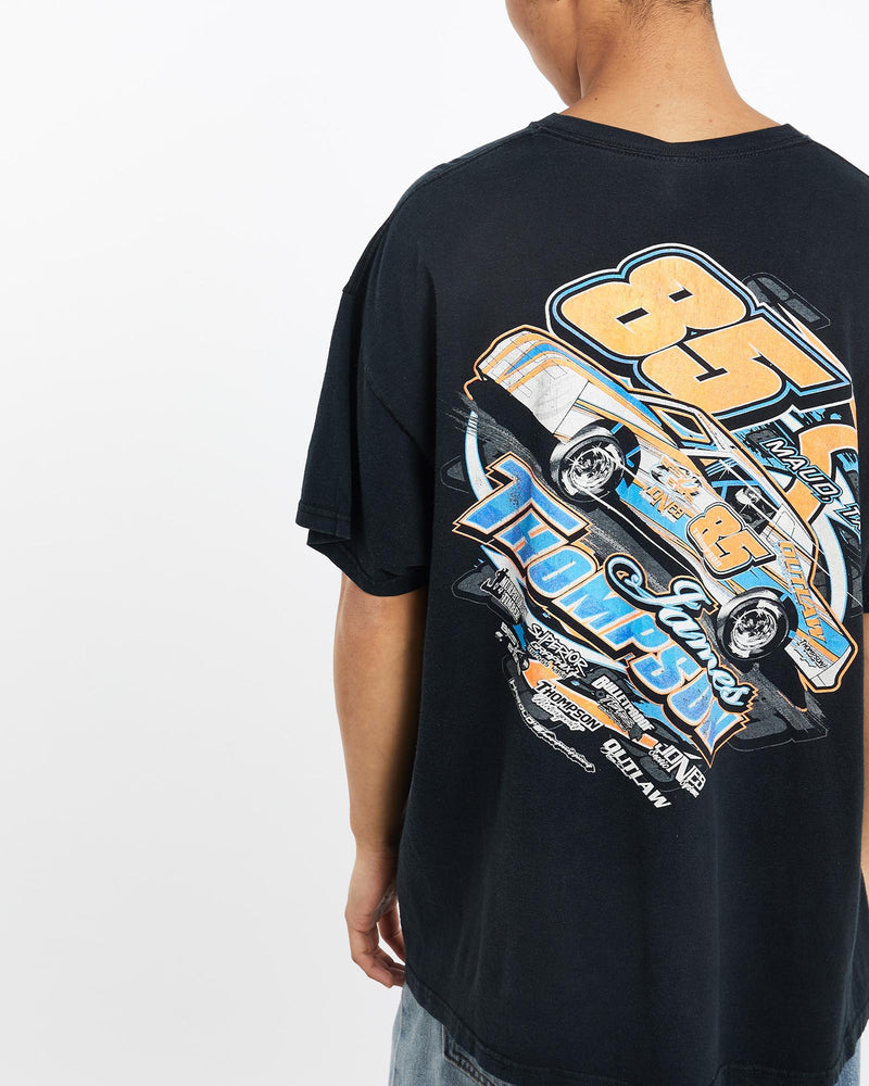 Vintage, James, Thompson, Racing, Tee, The Real Deal, size large, colour Black, newtown, sydney, australia, thrift store, opshop, preloved, secondhand, sustainable, retro, antique, 70s, 80s, 90s, 2000s, 00s, fashion, clothing, streetwear, trendy, garment, style, boutique, store, shop, archive, sale, cheap, best, top, T-Shirts