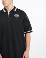 Vintage, Harley, Davidson, Polo, Shirt, The Real Deal, size double extra large, colour Black, newtown, sydney, australia, thrift store, opshop, preloved, secondhand, sustainable, retro, antique, 70s, 80s, 90s, 2000s, 00s, fashion, clothing, streetwear, trendy, garment, style, boutique, store, shop, archive, sale, cheap, best, top, Shirts