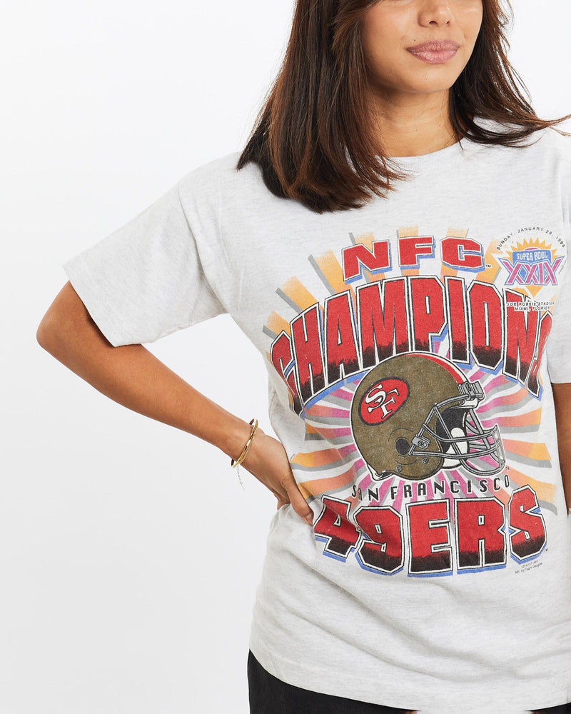 Vintage, 1995, NFL, San, Francisco, 49ers, Tee, The Real Deal, size double extra small, colour White, newtown, sydney, australia, thrift store, opshop, preloved, secondhand, sustainable, retro, antique, 70s, 80s, 90s, 2000s, 00s, fashion, clothing, streetwear, trendy, garment, style, boutique, store, shop, archive, sale, cheap, best, top, T-Shirts