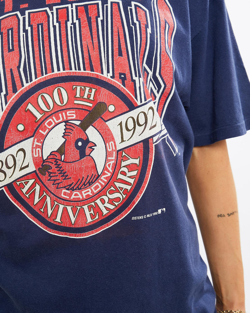 Vintage, 1992, MLB, St., Louis, Cardinals, Tee, The Real Deal, size medium, colour Navy, newtown, sydney, australia, thrift store, opshop, preloved, secondhand, sustainable, retro, antique, 70s, 80s, 90s, 2000s, 00s, fashion, clothing, streetwear, trendy, garment, style, boutique, store, shop, archive, sale, cheap, best, top, T-Shirts