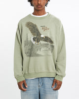 Vintage, Bald, Eagle, Wildlife, Sweatshirt, The Real Deal, size large, colour Green, newtown, sydney, australia, thrift store, opshop, preloved, secondhand, sustainable, retro, antique, 70s, 80s, 90s, 2000s, 00s, fashion, clothing, streetwear, trendy, garment, style, boutique, store, shop, archive, sale, cheap, best, top, Sweats and hoodies