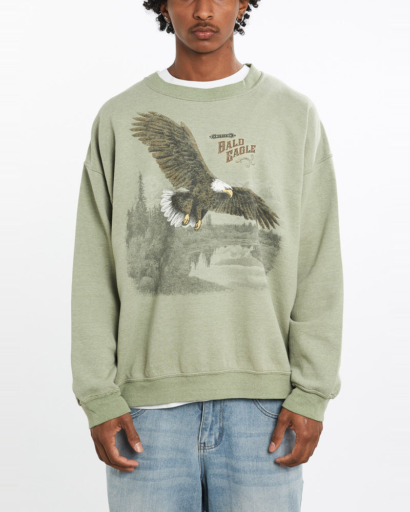 Vintage, Bald, Eagle, Wildlife, Sweatshirt, The Real Deal, size large, colour Green, newtown, sydney, australia, thrift store, opshop, preloved, secondhand, sustainable, retro, antique, 70s, 80s, 90s, 2000s, 00s, fashion, clothing, streetwear, trendy, garment, style, boutique, store, shop, archive, sale, cheap, best, top, Sweats and hoodies