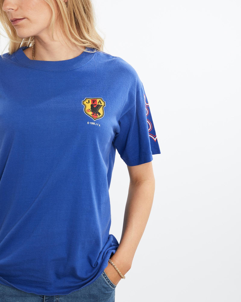 Vintage, 1996, Japan, National, Team, Soccer, Tee, The Real Deal, size medium, colour Blue, newtown, sydney, australia, thrift store, opshop, preloved, secondhand, sustainable, retro, antique, 70s, 80s, 90s, 2000s, 00s, fashion, clothing, streetwear, trendy, garment, style, boutique, store, shop, archive, sale, cheap, best, top, T-Shirts