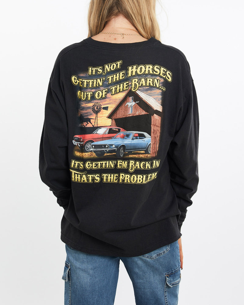 Vintage, Ford, Mustang, Long, Sleeve, Tee, The Real Deal, size medium, colour Black, newtown, sydney, australia, thrift store, opshop, preloved, secondhand, sustainable, retro, antique, 70s, 80s, 90s, 2000s, 00s, fashion, clothing, streetwear, trendy, garment, style, boutique, store, shop, archive, sale, cheap, best, top, T-Shirts