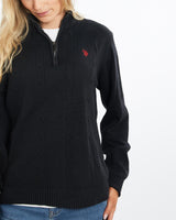 Vintage, U.S., Polo, Assn., Quarter, Zip, Sweater, The Real Deal, size medium, colour Black, newtown, sydney, australia, thrift store, opshop, preloved, secondhand, sustainable, retro, antique, 70s, 80s, 90s, 2000s, 00s, fashion, clothing, streetwear, trendy, garment, style, boutique, store, shop, archive, sale, cheap, best, top, Sweats and hoodies