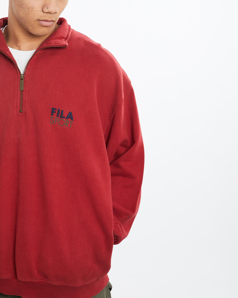 Vintage, Fila, Sport, Quarter, Zip, Sweatshirt, The Real Deal, size large, colour Red, newtown, sydney, australia, thrift store, opshop, preloved, secondhand, sustainable, retro, antique, 70s, 80s, 90s, 2000s, 00s, fashion, clothing, streetwear, trendy, garment, style, boutique, store, shop, archive, sale, cheap, best, top, Sweats and hoodies