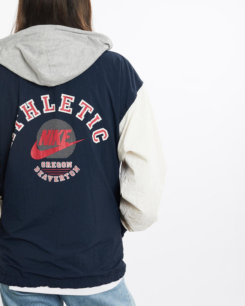 Vintage, 90s, Nike, Athletic, Hooded, Coaches, Jacket, The Real Deal, size small, colour Multicolour, newtown, sydney, australia, thrift store, opshop, preloved, secondhand, sustainable, retro, antique, 70s, 80s, 90s, 2000s, 00s, fashion, clothing, streetwear, trendy, garment, style, boutique, store, shop, archive, sale, cheap, best, top, Jackets