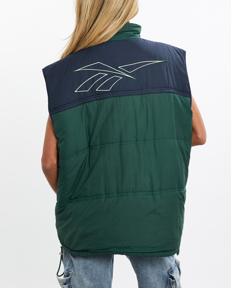 Vintage, 90s, Reebok, Puffer, Vest, The Real Deal, size medium, colour Green, newtown, sydney, australia, thrift store, opshop, preloved, secondhand, sustainable, retro, antique, 70s, 80s, 90s, 2000s, 00s, fashion, clothing, streetwear, trendy, garment, style, boutique, store, shop, archive, sale, cheap, best, top, Jackets