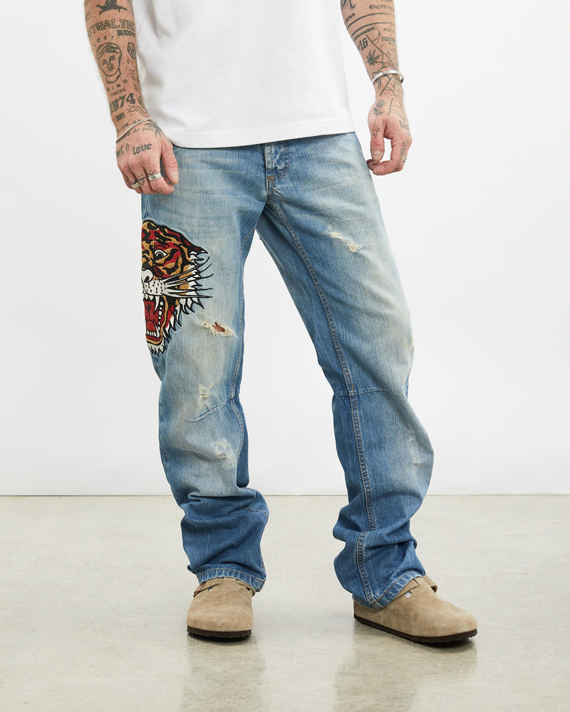 Vintage Ed Hardy Denim Jeans <br>31" , The Real Deal , newtown, sydney, australia, thrift store, opshop, preloved, secondhand, sustainable, retro, antique, 70s, 80s, 90s, 2000s, 00s, fashion, clothing, streetwear, trendy, garment, style, boutique, store, shop, archive, sale, cheap, best, top