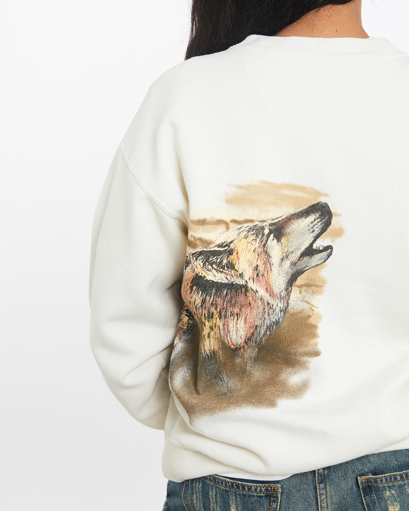 Vintage 90s Wolf Wildlife Sweatshirt <br>S , The Real Deal , newtown, sydney, australia, thrift store, opshop, preloved, secondhand, sustainable, retro, antique, 70s, 80s, 90s, 2000s, 00s, fashion, clothing, streetwear, trendy, garment, style, boutique, store, shop, archive, sale, cheap, best, top