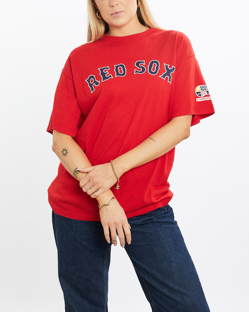 Vintage, 90s, MLB, Boston, Red, Sox, World, Series, Tee, The Real Deal, size medium, colour Red, newtown, sydney, australia, thrift store, opshop, preloved, secondhand, sustainable, retro, antique, 70s, 80s, 90s, 2000s, 00s, fashion, clothing, streetwear, trendy, garment, style, boutique, store, shop, archive, sale, cheap, best, top, T-Shirts