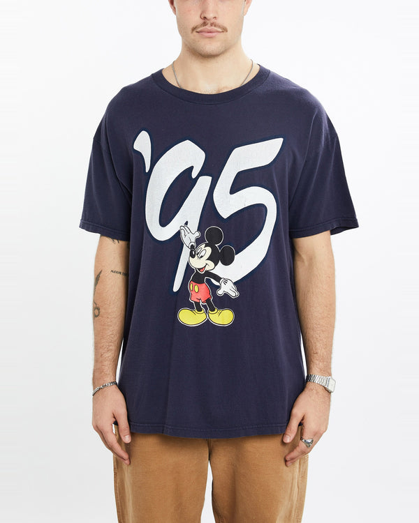 Vintage, 1995, Mickey, Mouse, Walt, Disney, World, Tee, The Real Deal, size extra large, colour Navy, newtown, sydney, australia, thrift store, opshop, preloved, secondhand, sustainable, retro, antique, 70s, 80s, 90s, 2000s, 00s, fashion, clothing, streetwear, trendy, garment, style, boutique, store, shop, archive, sale, cheap, best, top, T-Shirts