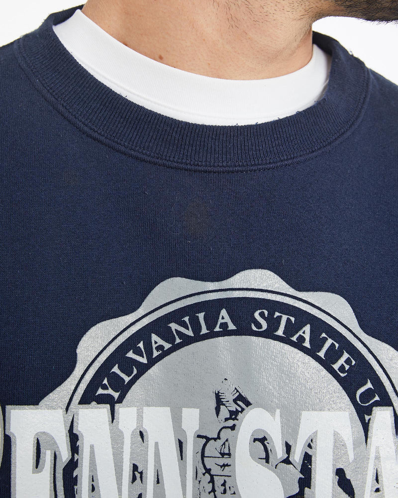 Vintage, 90s, NCAA, Penn, State, Nittany, Lions, Sweatshirt, The Real Deal, size large, colour Navy, newtown, sydney, australia, thrift store, opshop, preloved, secondhand, sustainable, retro, antique, 70s, 80s, 90s, 2000s, 00s, fashion, clothing, streetwear, trendy, garment, style, boutique, store, shop, archive, sale, cheap, best, top, Sweats and hoodies
