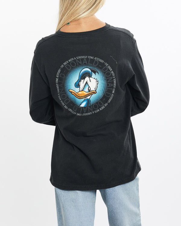 Vintage, 90s, Disney, Donald, Duck, Long, Sleeve, Tee, The Real Deal, size small, colour Black, newtown, sydney, australia, thrift store, opshop, preloved, secondhand, sustainable, retro, antique, 70s, 80s, 90s, 2000s, 00s, fashion, clothing, streetwear, trendy, garment, style, boutique, store, shop, archive, sale, cheap, best, top, T-Shirts