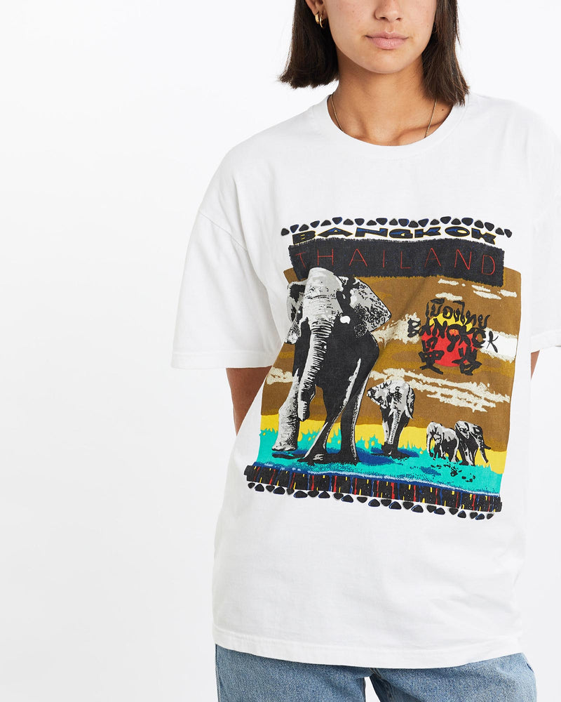 Vintage, 90s, Elephant, Wildlife, Tee, The Real Deal, size small, colour White, newtown, sydney, australia, thrift store, opshop, preloved, secondhand, sustainable, retro, antique, 70s, 80s, 90s, 2000s, 00s, fashion, clothing, streetwear, trendy, garment, style, boutique, store, shop, archive, sale, cheap, best, top, T-Shirts