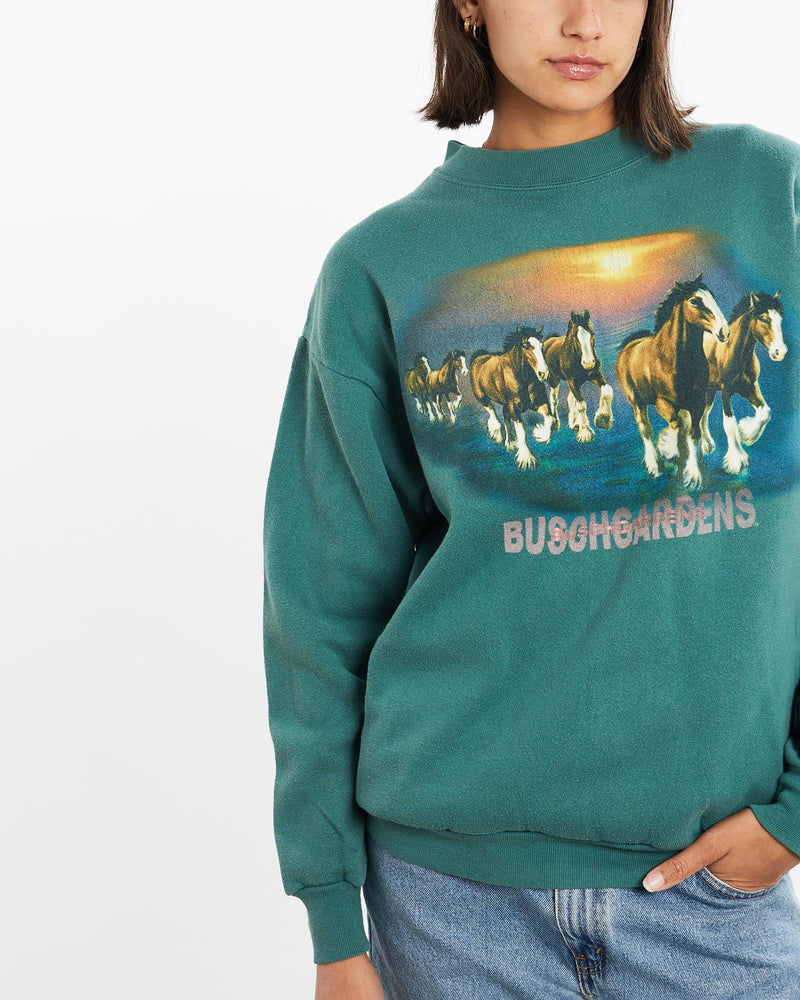 Vintage, 90s, Busch, Gardens, Horse, Wildlife, Sweatshirt, The Real Deal, size small, colour Green, newtown, sydney, australia, thrift store, opshop, preloved, secondhand, sustainable, retro, antique, 70s, 80s, 90s, 2000s, 00s, fashion, clothing, streetwear, trendy, garment, style, boutique, store, shop, archive, sale, cheap, best, top, Sweats and hoodies