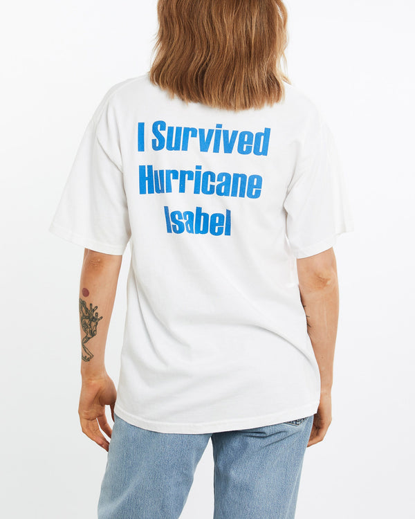Vintage, Hurricane, Isabel, Front, Page, Tee, The Real Deal, size medium, colour White, newtown, sydney, australia, thrift store, opshop, preloved, secondhand, sustainable, retro, antique, 70s, 80s, 90s, 2000s, 00s, fashion, clothing, streetwear, trendy, garment, style, boutique, store, shop, archive, sale, cheap, best, top, T-Shirts