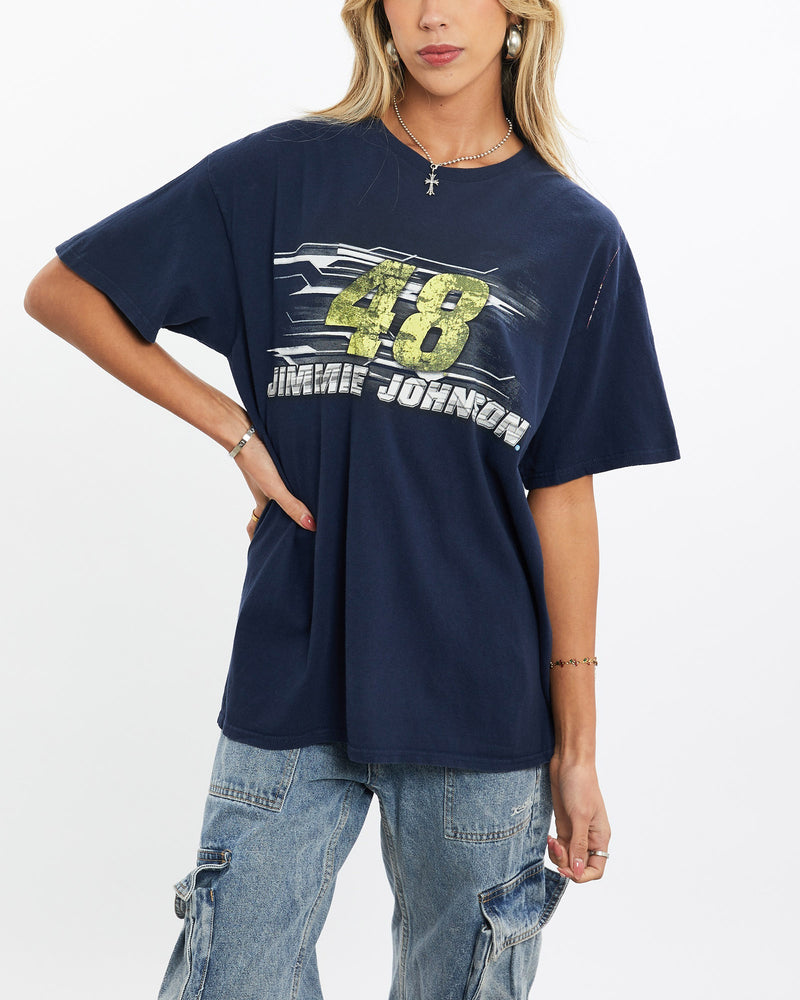 Vintage, Jimmie, Johnsonn, NASCAR, Racing, Tee, The Real Deal, size small, colour Navy, newtown, sydney, australia, thrift store, opshop, preloved, secondhand, sustainable, retro, antique, 70s, 80s, 90s, 2000s, 00s, fashion, clothing, streetwear, trendy, garment, style, boutique, store, shop, archive, sale, cheap, best, top, T-Shirts