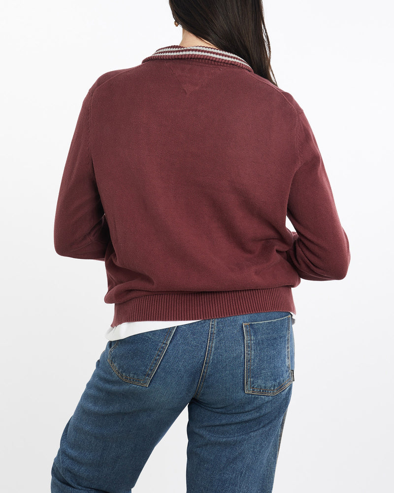 Vintage, Tommy, Hilfiger, Quarter, Zip, Sweater, The Real Deal, size medium, colour Burgundy, newtown, sydney, australia, thrift store, opshop, preloved, secondhand, sustainable, retro, antique, 70s, 80s, 90s, 2000s, 00s, fashion, clothing, streetwear, trendy, garment, style, boutique, store, shop, archive, sale, cheap, best, top, Sweats and hoodies