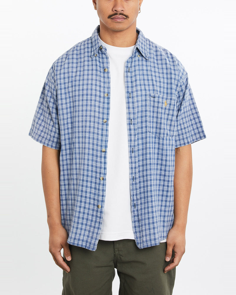 Vintage, 90s, Polo, Ralph, Lauren, Short, Sleeve, Button, Up, Shirt, The Real Deal, size large, colour Blue, newtown, sydney, australia, thrift store, opshop, preloved, secondhand, sustainable, retro, antique, 70s, 80s, 90s, 2000s, 00s, fashion, clothing, streetwear, trendy, garment, style, boutique, store, shop, archive, sale, cheap, best, top, Shirts