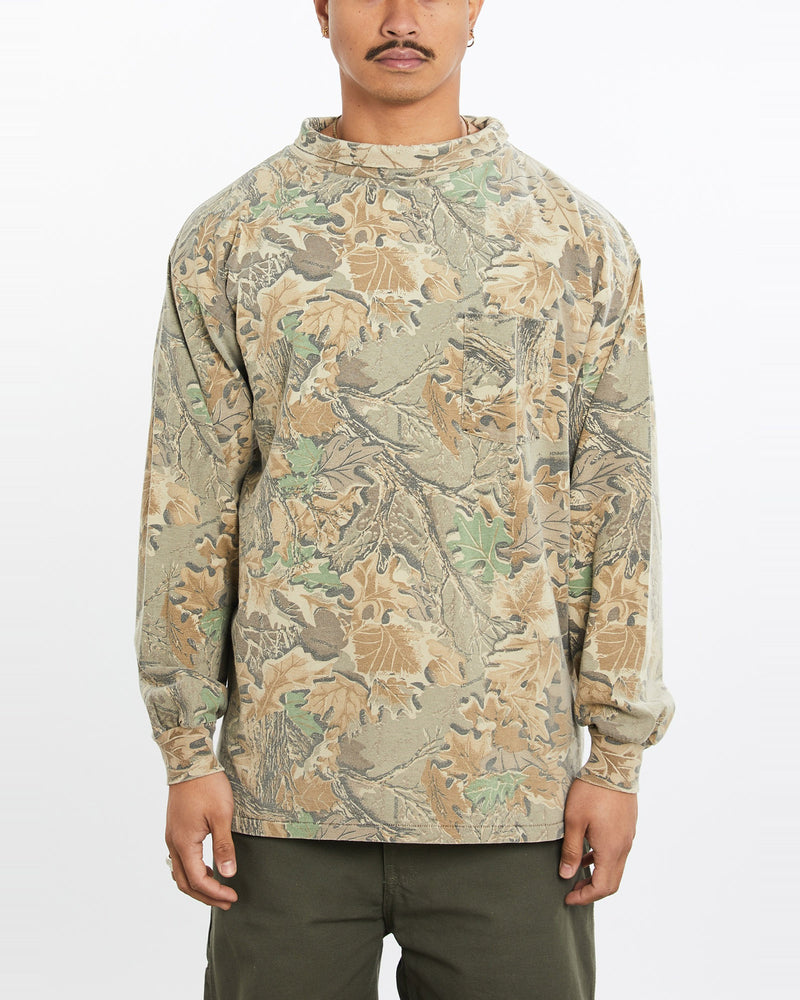 Vintage, 90s, Realtree, Camo, Long, Sleeve, Mock, Neck, Tee, The Real Deal, size large, colour Green, newtown, sydney, australia, thrift store, opshop, preloved, secondhand, sustainable, retro, antique, 70s, 80s, 90s, 2000s, 00s, fashion, clothing, streetwear, trendy, garment, style, boutique, store, shop, archive, sale, cheap, best, top, T-Shirts