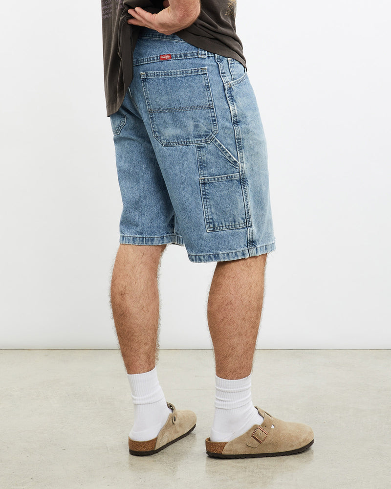 Vintage, Wrangler, Denim, Carpenter, Shorts, The Real Deal, size 32", colour Blue, newtown, sydney, australia, thrift store, opshop, preloved, secondhand, sustainable, retro, antique, 70s, 80s, 90s, 2000s, 00s, fashion, clothing, streetwear, trendy, garment, style, boutique, store, shop, archive, sale, cheap, best, top, Shorts
