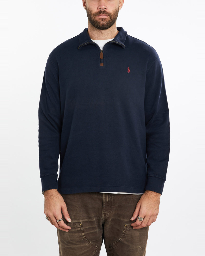 Vintage, Polo, Ralph, Lauren, Quarter, Zip, Sweater, The Real Deal, size extra large, colour Blue, newtown, sydney, australia, thrift store, opshop, preloved, secondhand, sustainable, retro, antique, 70s, 80s, 90s, 2000s, 00s, fashion, clothing, streetwear, trendy, garment, style, boutique, store, shop, archive, sale, cheap, best, top, Sweats and hoodies