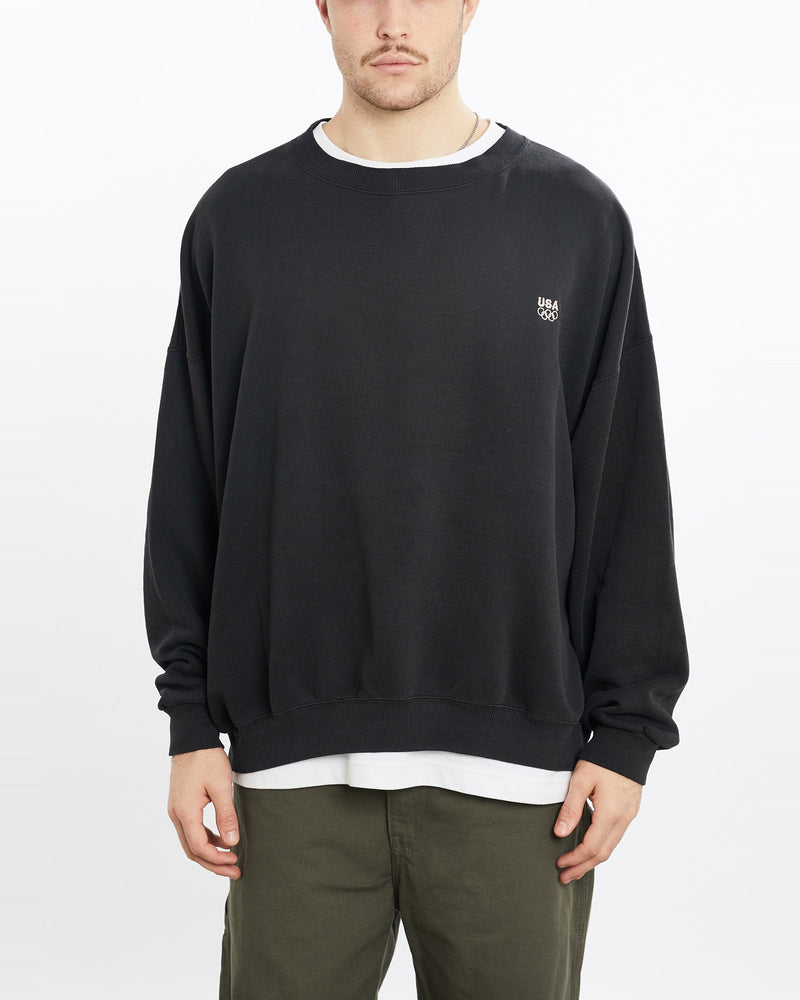 Vintage, 90s, USA, Olympic, Team, Sweatshirt, The Real Deal, size extra large, colour Black, newtown, sydney, australia, thrift store, opshop, preloved, secondhand, sustainable, retro, antique, 70s, 80s, 90s, 2000s, 00s, fashion, clothing, streetwear, trendy, garment, style, boutique, store, shop, archive, sale, cheap, best, top, Sweats and hoodies