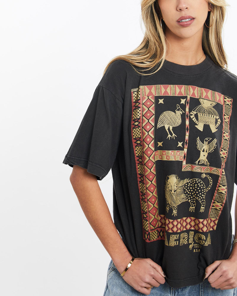 Vintage, 90s, Africa, Tee, The Real Deal, size small, colour Black, newtown, sydney, australia, thrift store, opshop, preloved, secondhand, sustainable, retro, antique, 70s, 80s, 90s, 2000s, 00s, fashion, clothing, streetwear, trendy, garment, style, boutique, store, shop, archive, sale, cheap, best, top, T-Shirts