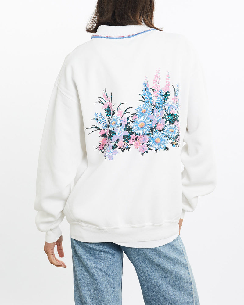 Vintage, 1992, Wildflower, Collared, Sweatshirt, The Real Deal, size small, colour White, newtown, sydney, australia, thrift store, opshop, preloved, secondhand, sustainable, retro, antique, 70s, 80s, 90s, 2000s, 00s, fashion, clothing, streetwear, trendy, garment, style, boutique, store, shop, archive, sale, cheap, best, top, Sweats and hoodies